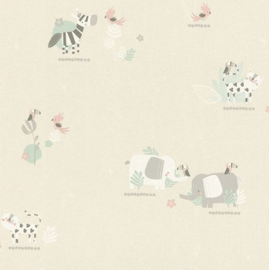 Rasch Bambino Elephant and Friends Wallpaper - Neutral Sample