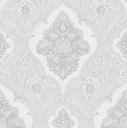 Rasch Ravella Damask Wallpaper - Silver Sample