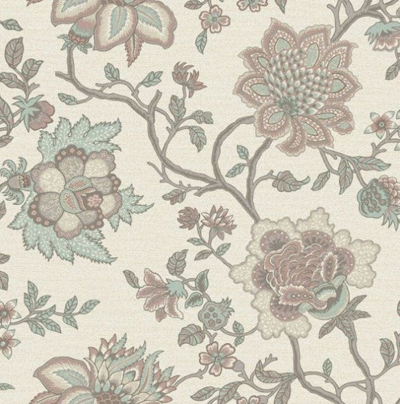 Regan Jacobean Wallpaper - Pink Teal Sample