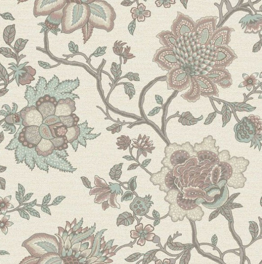 Regan Jacobean Wallpaper - Pink Teal Sample
