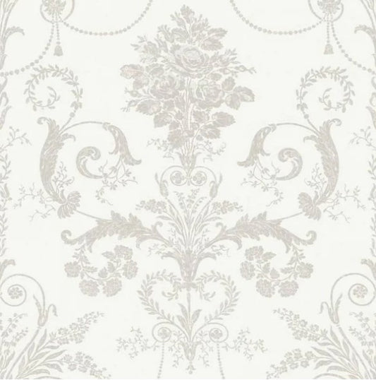 Laura Ashley Josette White/Dove Grey Wallpaper Sample