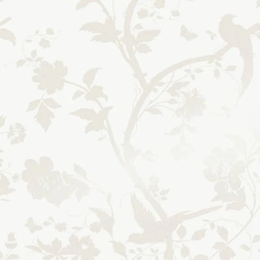 Laura Ashley Oriental Garden Pearlescent White Wallpaper Sample