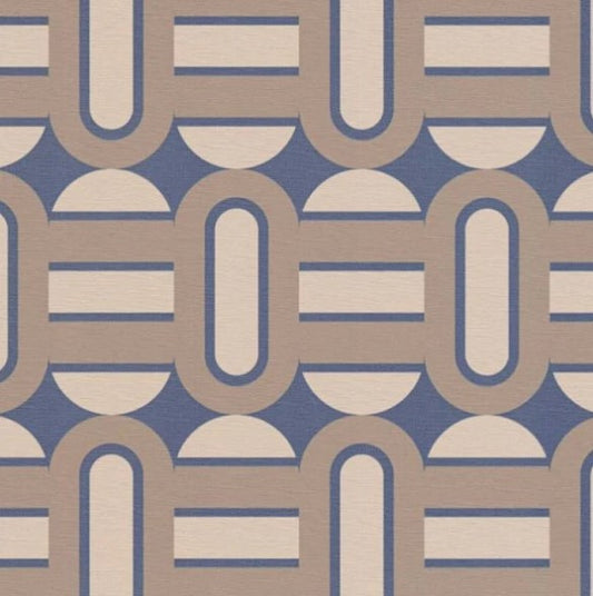 Retro Chic Oval Wallpaper Blue Sample