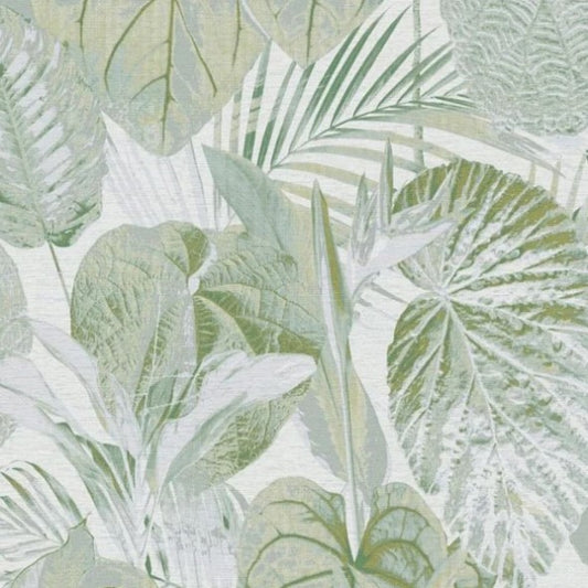 Grand Palm Tropical Leaf Wallpaper - Green Sample