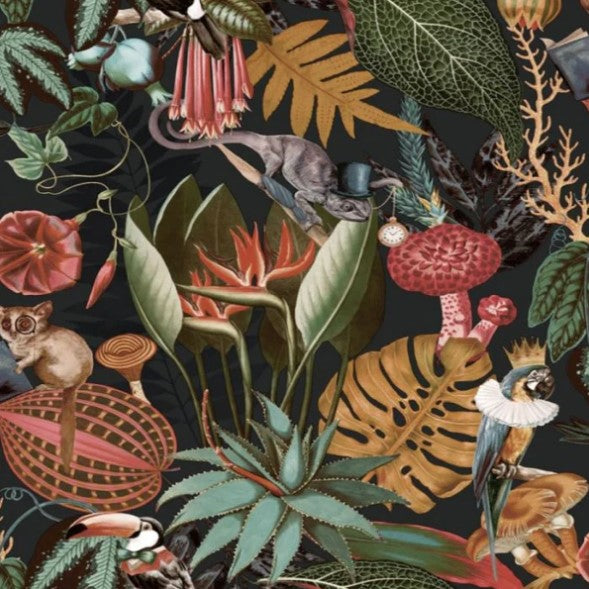 Reverie Tropical Wallpaper - Black Sample