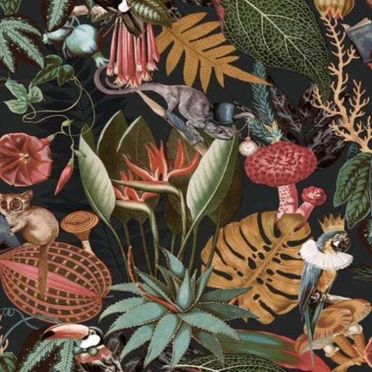 Reverie Tropical Wallpaper - Black Sample
