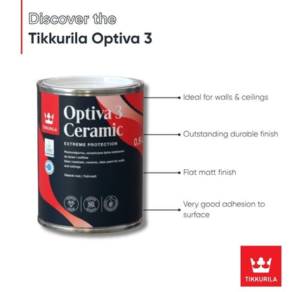 Tikkurila Optiva 3 Ceramic Scrubbable Flat Matt for Walls & Ceilings - Colour Match