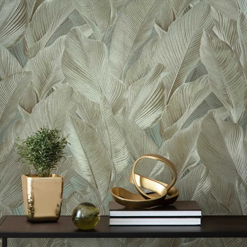 Gianni Leaf Metallic Textured Wallpaper