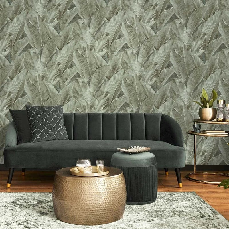 Gianni Leaf Metallic Textured Wallpaper