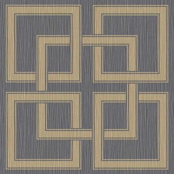 Amara Square Metallic Geo Wallpaper Charcoal & Gold Sample