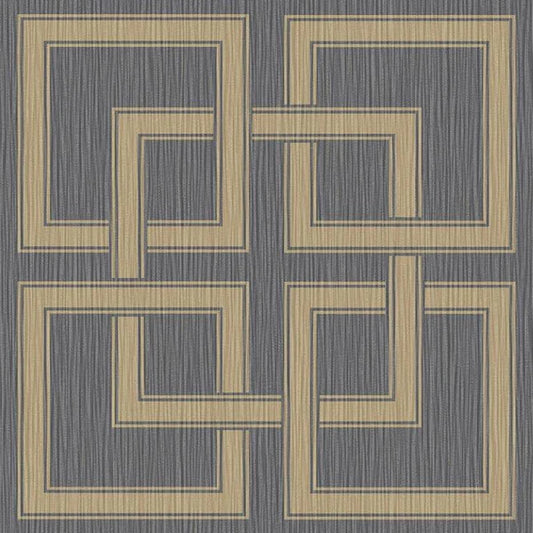 Amara Square Metallic Geo Wallpaper Charcoal & Gold Sample