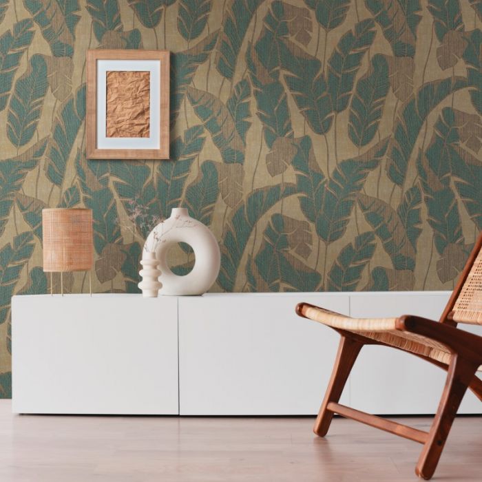 A.S. Création Wallpaper 396531 - Palm Leaves In Yellow, Red, Green, Brown Botanical Floral Wallpaper - 10.05 M X 0.53 M - Made In Germany