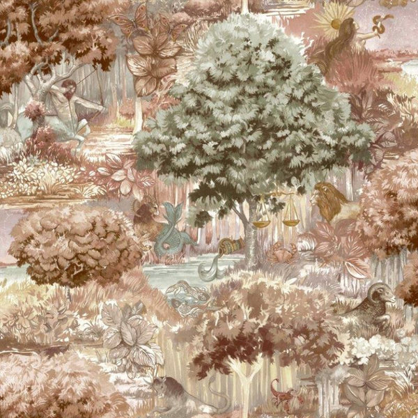 Astrology Woodland Wallpaper Orange Sample
