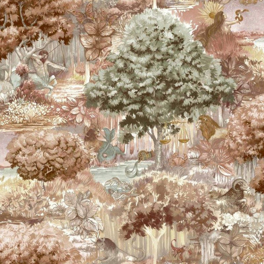 Astrology Woodland Wallpaper Orange Sample