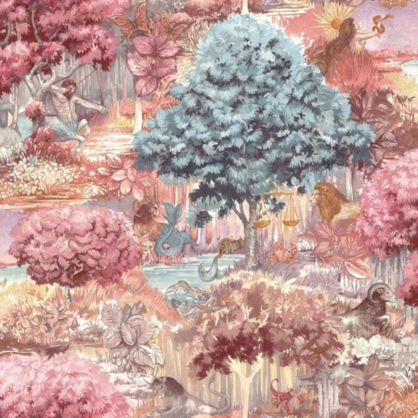 Astrology Woodland Wallpaper Pink Sample