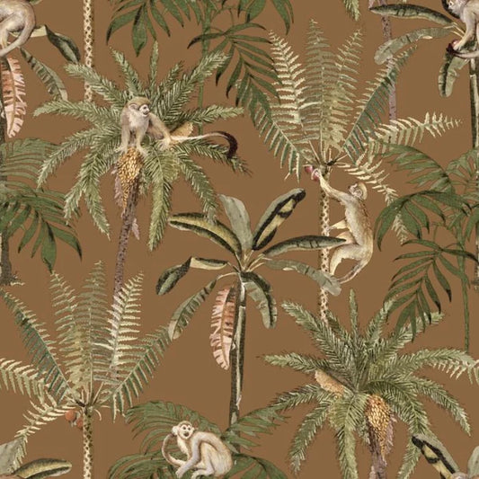 Ateles Monkey Wallpaper - Burnt Orange Sample
