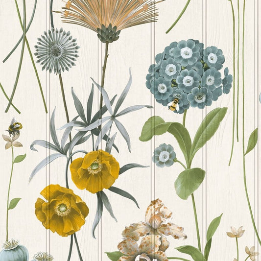 Botanist Wood Panel White Green Wallpaper Sample