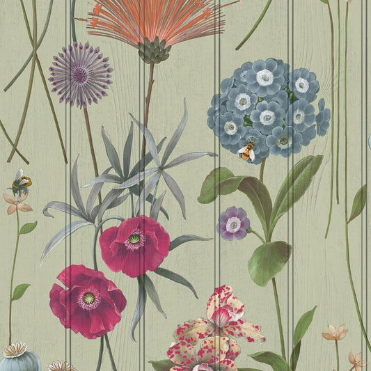 Botanist Wood Panel Sage Multi Wallpaper Sample