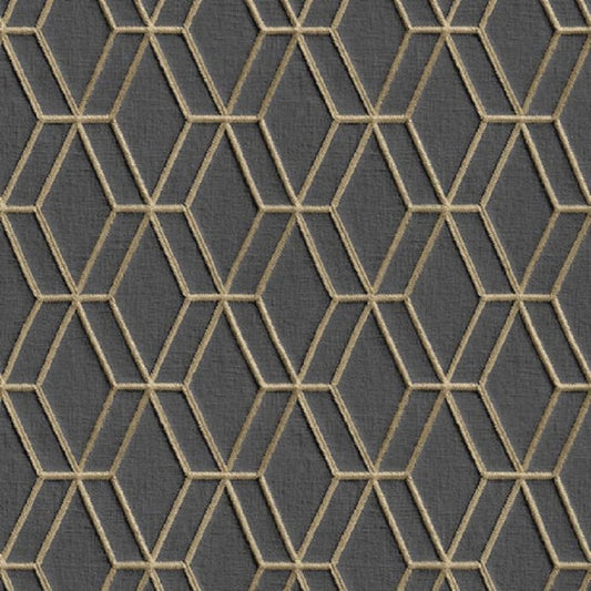 Embroidery Stitch Diamond Black and Gold Wallpaper Sample