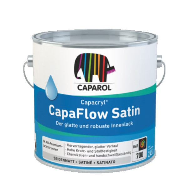 Caparol CapaFlow Satin paint can on a white background