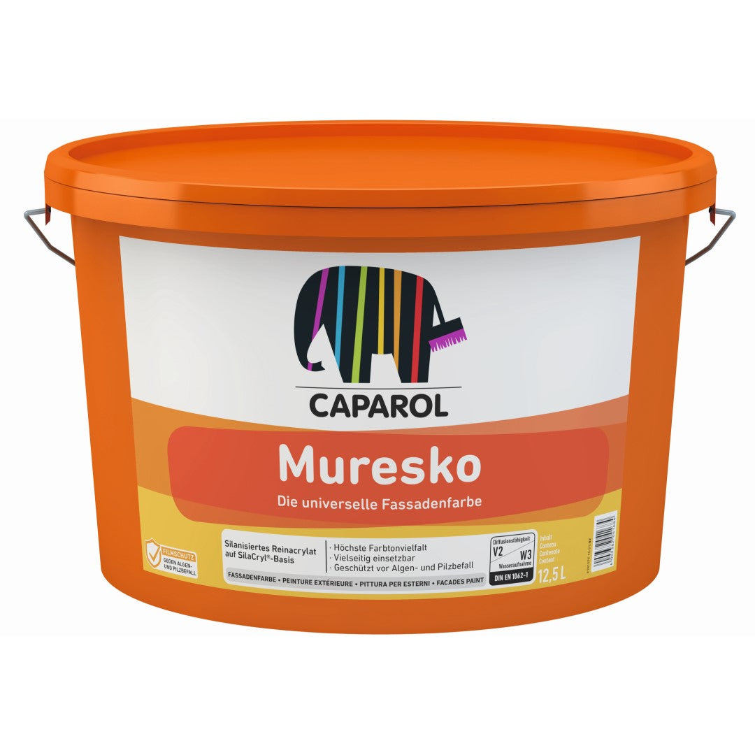 Caparol Muresko paint bucket on a white background