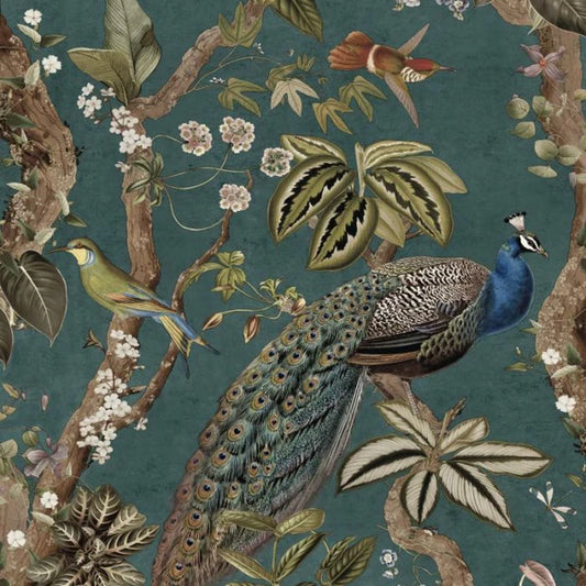 Cassia Peacock Wallpaper - Aqua Sample