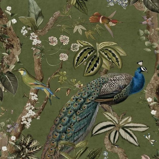 Cassia Peacock Wallpaper - Green Sample