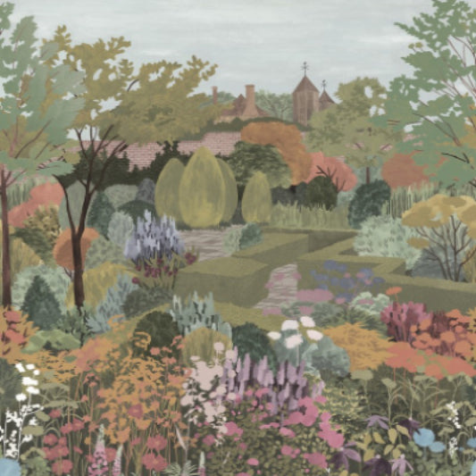 Little Greene Castle Garden Mural Wallpaper Sample - Sage Green