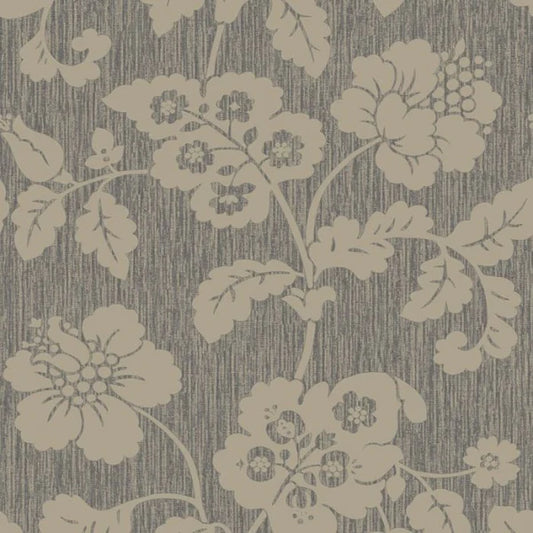 Chambray Trail Floral Leaf Charcoal Wallpaper Sample