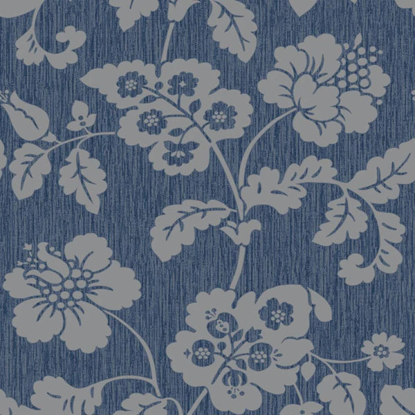 Chambray Trail Floral Leaf Navy Wallpaper Sample