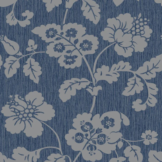Chambray Trail Floral Leaf Navy Wallpaper Sample