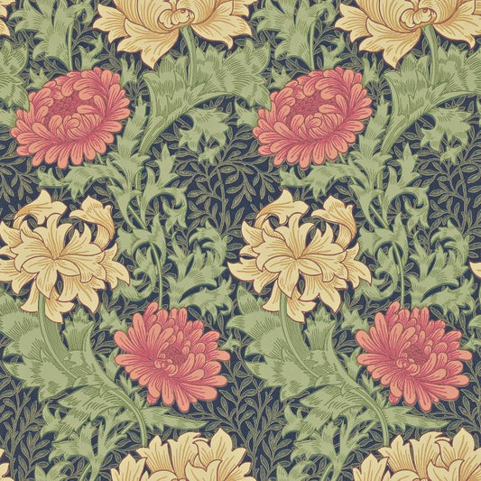 Morris & Co Chrysanthemum Wallpaper - Indigo Sample