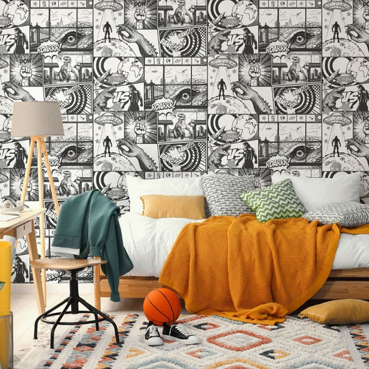 City Hero Panel Wallpaper Black/White