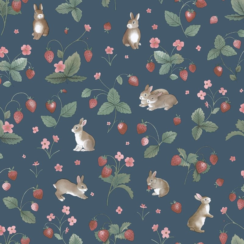 Bunnies & Berries Navy Wallpaper Sample