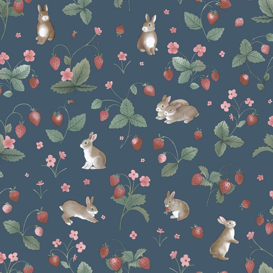Bunnies & Berries Navy Wallpaper Sample
