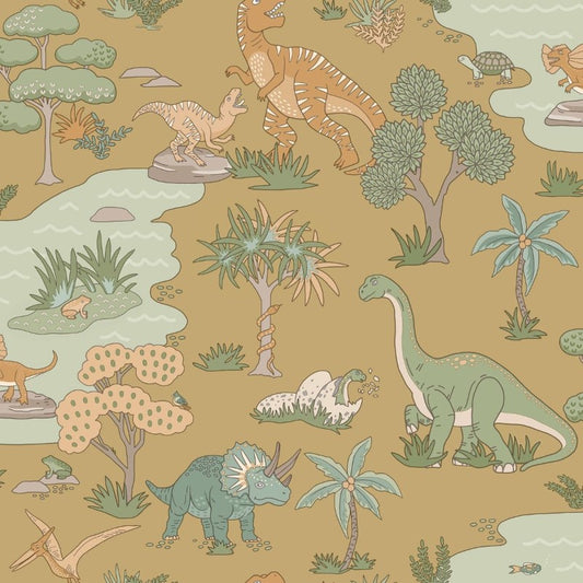 Dino Zoo Wallpaper - Ochre Sample