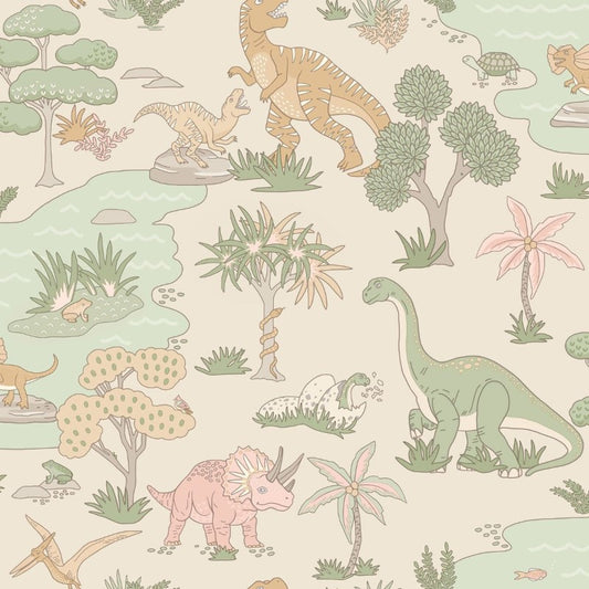 Dino Zoo Wallpaper - Pink/Sage Sample