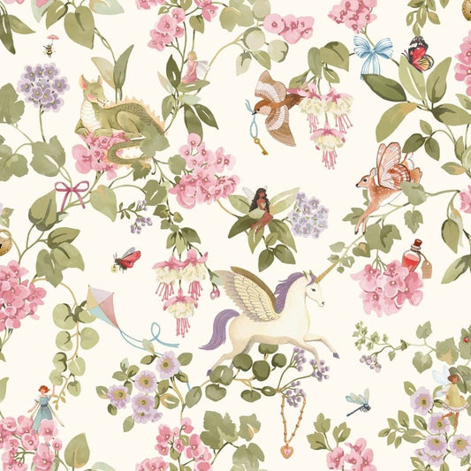 Away With The Fairies Floral Wallpaper - Cream/Multi Sample