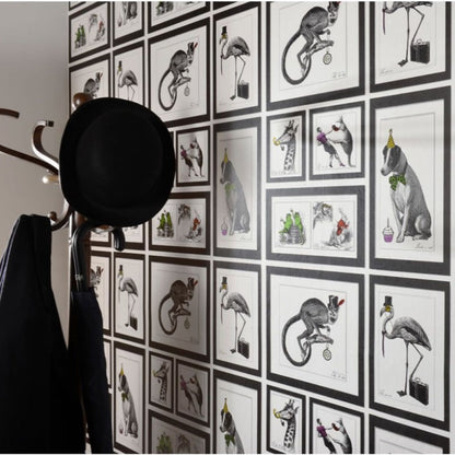 Mad Dogs Framed Animal Wallpaper Black & White