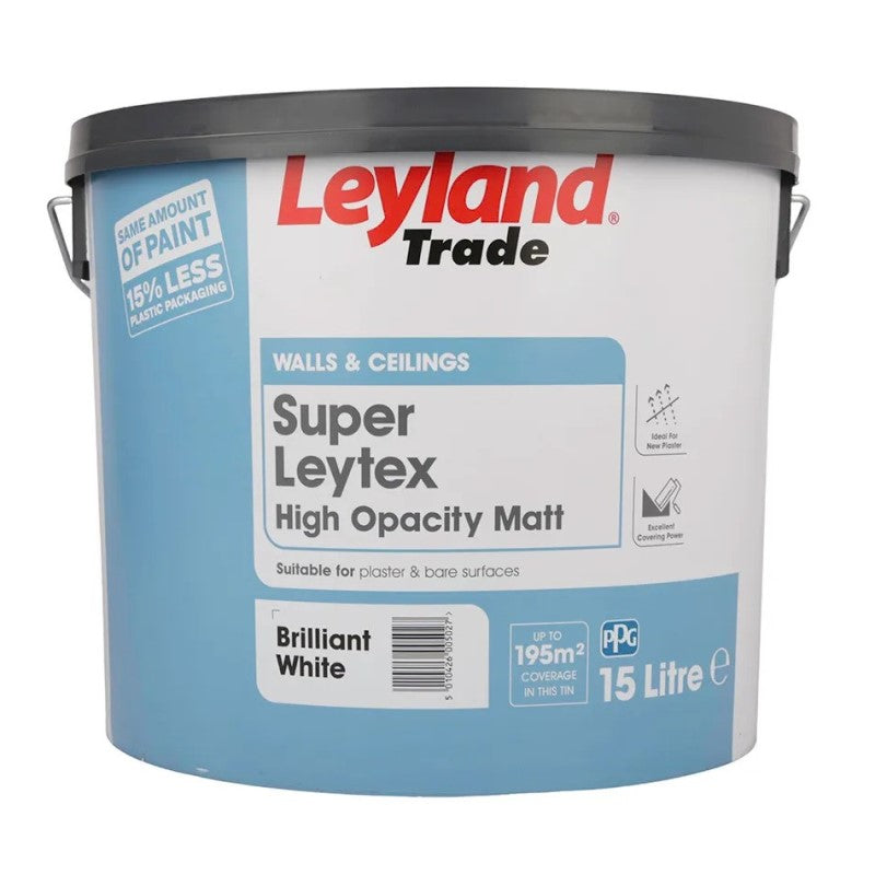 Leyland Trade Super Leytex Paint - Brilliant White 15L