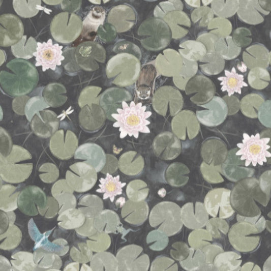 Little Greene Lily Pads Mural Wallpaper Sample - Normandy Grey