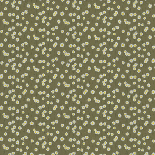 Little Greene Moon Daisies Wallpaper Sample - Olive Colour
