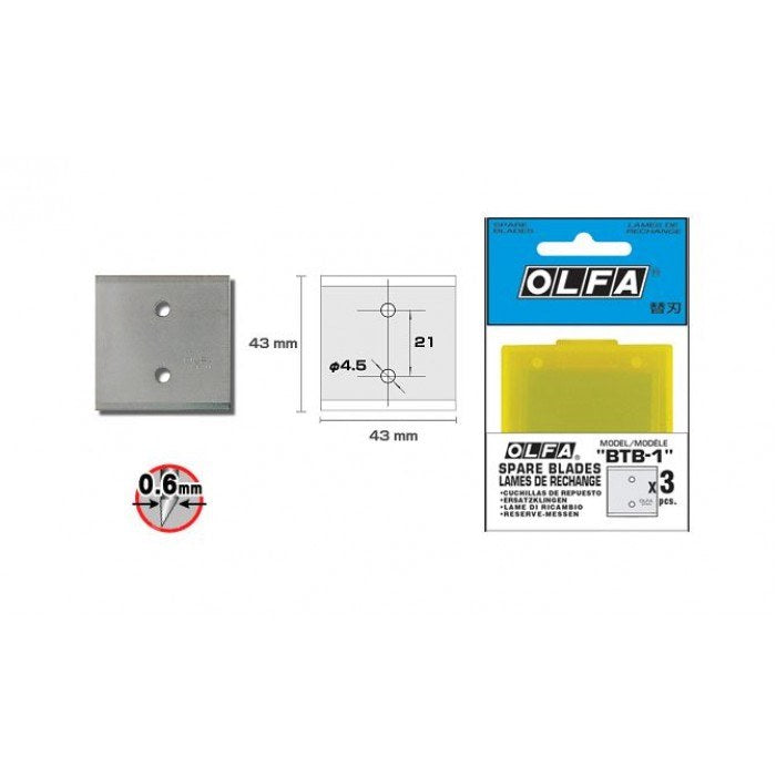 Olfa 43mm Spare Blades for BTC-1 Scraper BTB-1 (Pack of 3)