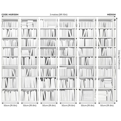 Origin Library Bookshelf Wall Mural White