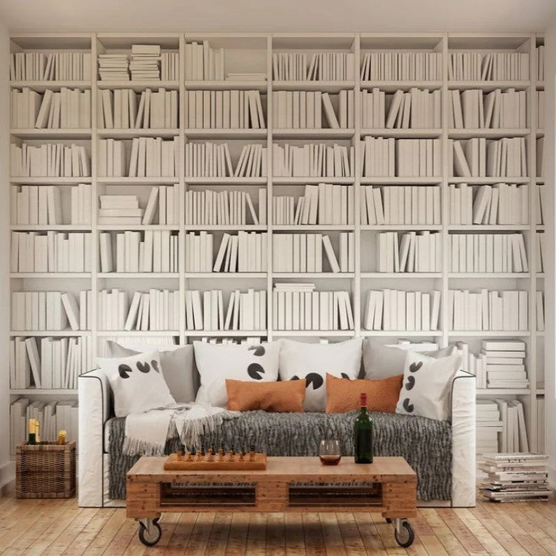 Origin Library Bookshelf Wall Mural White