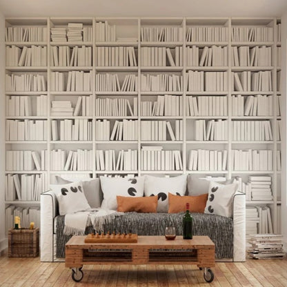 Origin Library Bookshelf Wall Mural White