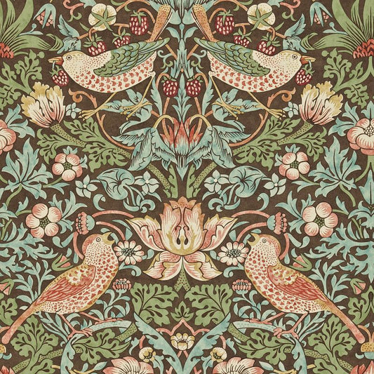 Morris & Co Strawberry Thief Wallpaper - Chocolate/Slate Sample