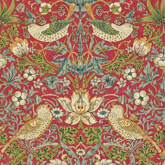 Morris & Co Strawberry Thief Wallpaper - Crimson/Slate Sample