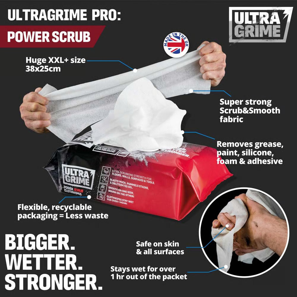 UltraGrime Pro Power Scrub XXL Cleaning Wipes (Pack of 80)