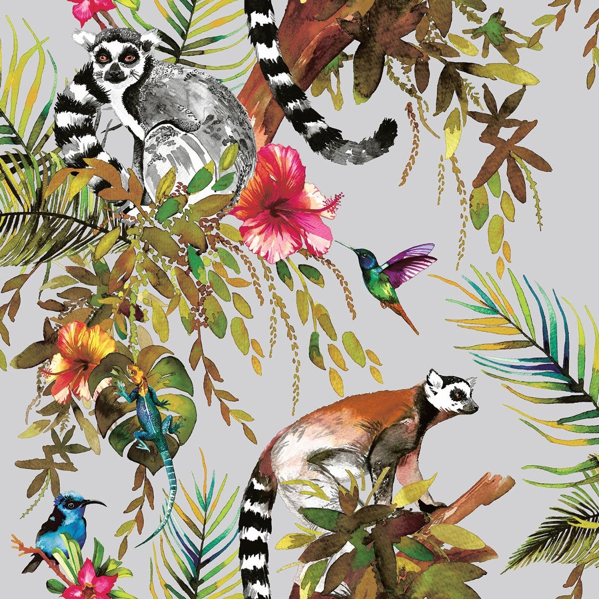 Lemur Jungle Metallic Wallpaper